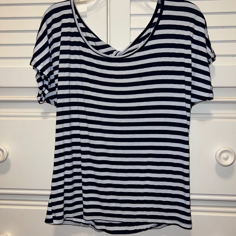Charlotte Russe Navy White Striped Twist Back Keyhole‎ Top Medium